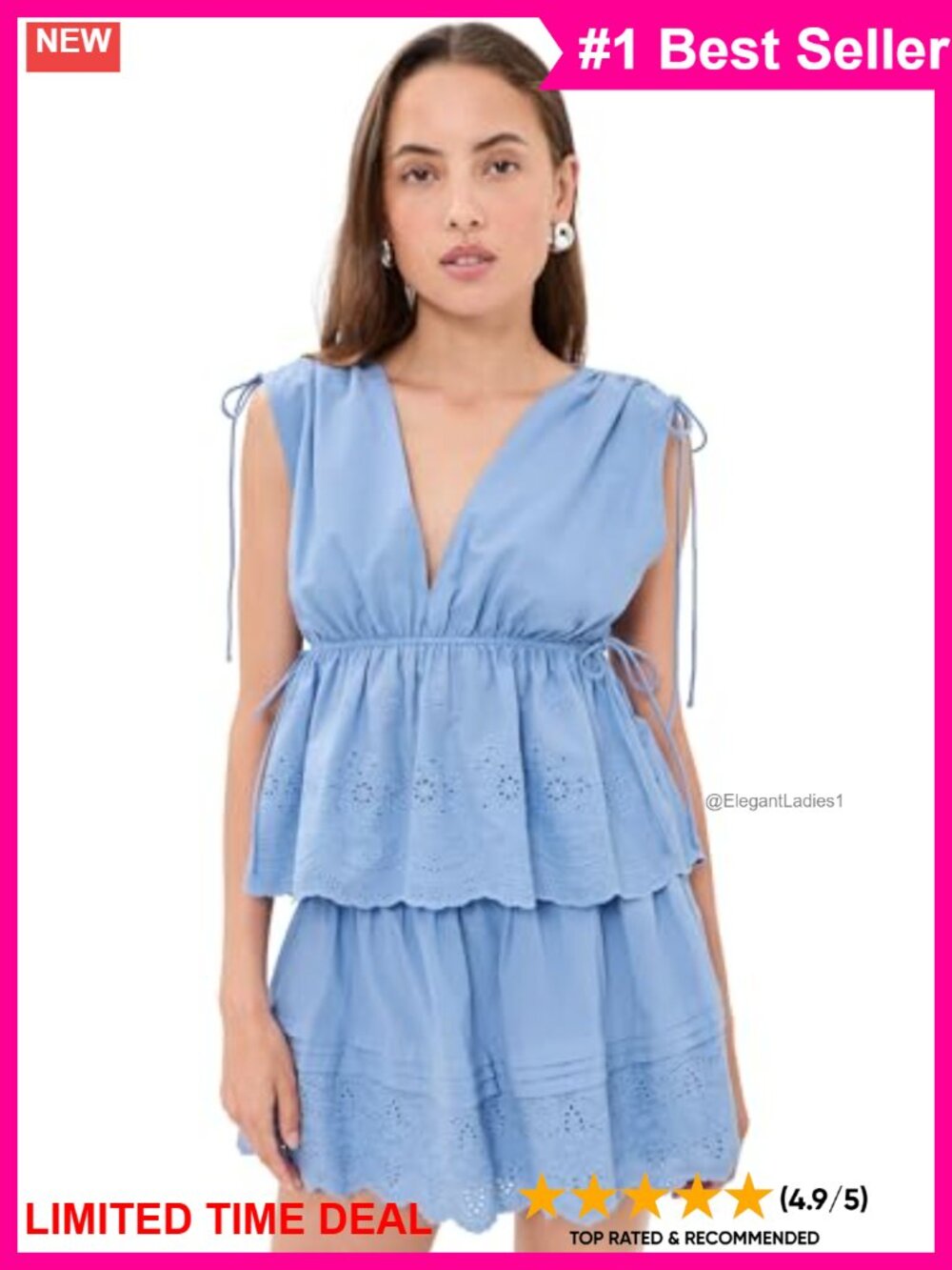 Sleeveless V-Neck Blouse with Embroidered Hem and Waist Ties